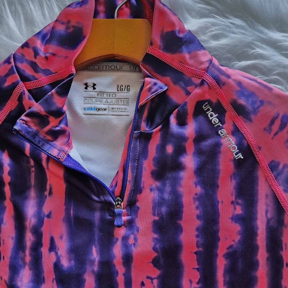 UA Women Hot Coral Pink Top Sport Athlete L Tie Dye Coldgear